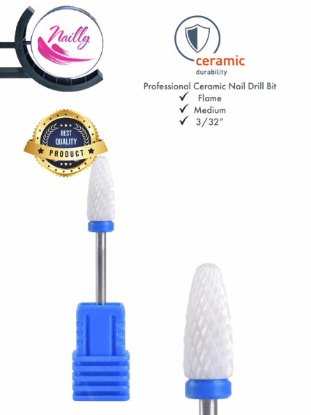 Nailly Professional Ceramic Nail Drill Bit Flame Medium Coarse 3/32" Blue