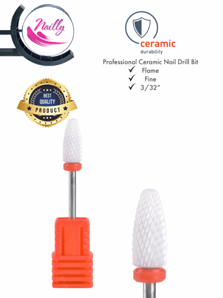 Nailly Professional Ceramic Nail Drill Bit Flame Fine Coarse 3/32" Red