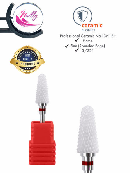 Nailly Professional Ceramic Nail Drill Bit Flame Fine Coarse 3/32" Red (Rounded Edge)