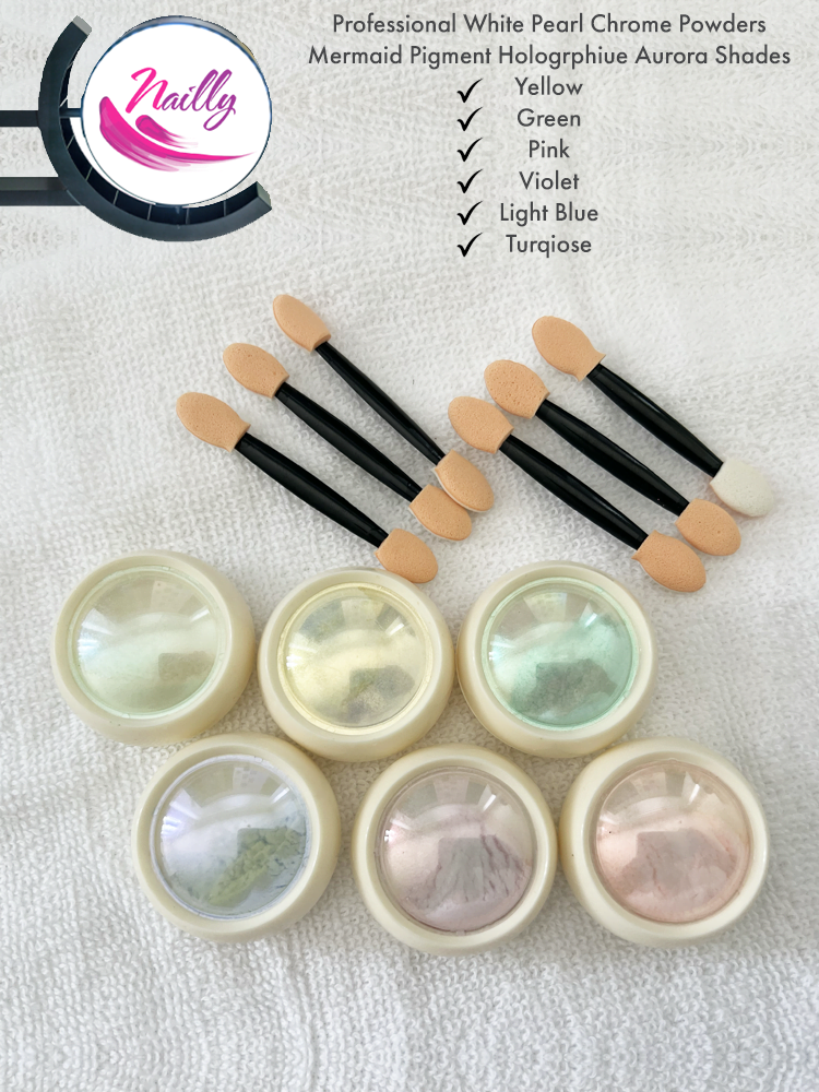 Nailly Professional Aurora Mermaid Powder Pigments (Pack of 6) 2 High Pigment Chrome Powders 2