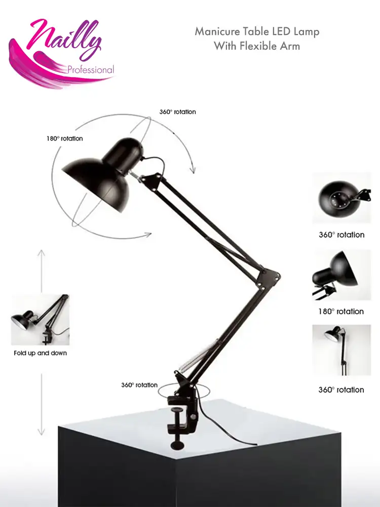 Manicure Table LED Lamp With Flexible Arm Black