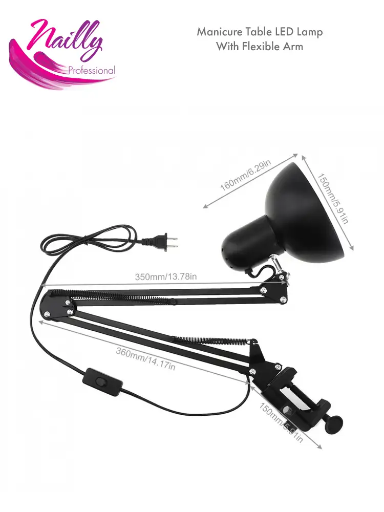 Manicure Table LED Lamp With Flexible Arm Black 1 3