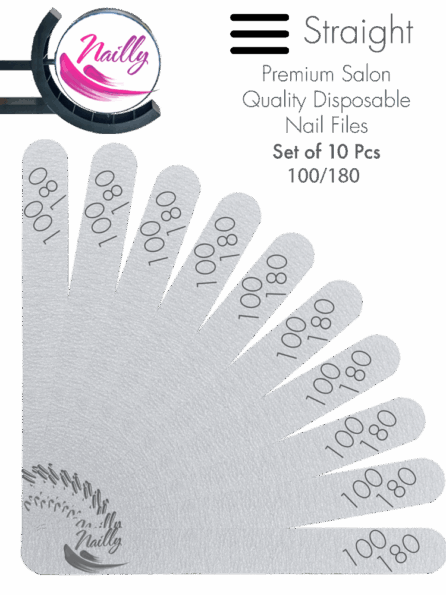Nailly Basic Premium Salon Quality Grey Straight Nail File 100/180 (Set of 10)