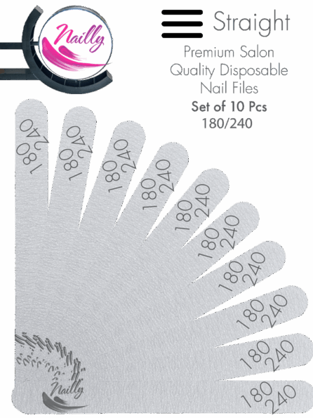 Nailly Basic Premium Salon Quality Grey Straight Nail File 180/240 (Set of 10)