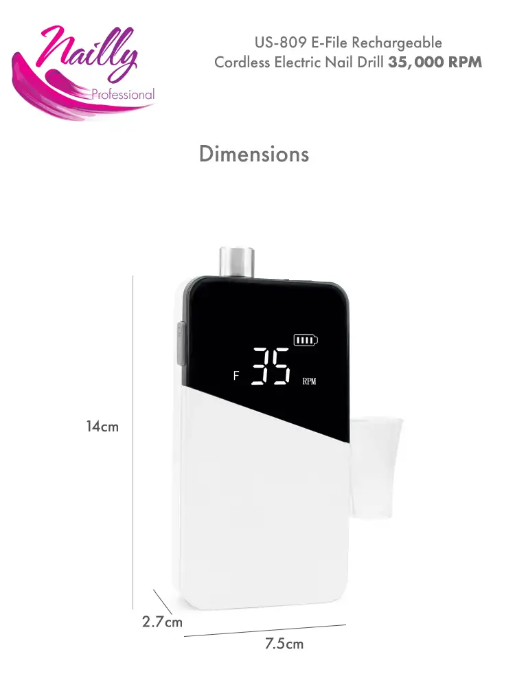 US-809 E-File Rechargeable Electric Nail Drill 35,000 RPM 8 Nailly Professional Cordless E File 35000 RPM US 809 White 1 1