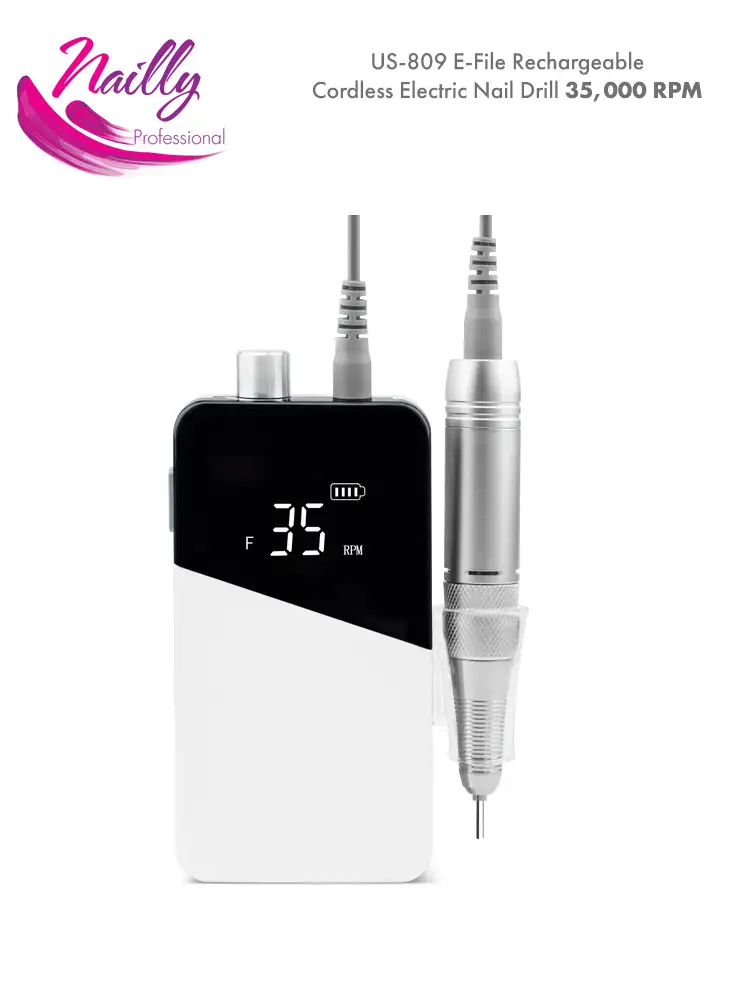 US-809 E-File Rechargeable Electric Nail Drill 35,000 RPM 10 Nailly Professional Cordless E File 35000 RPM US 809 White 1 2