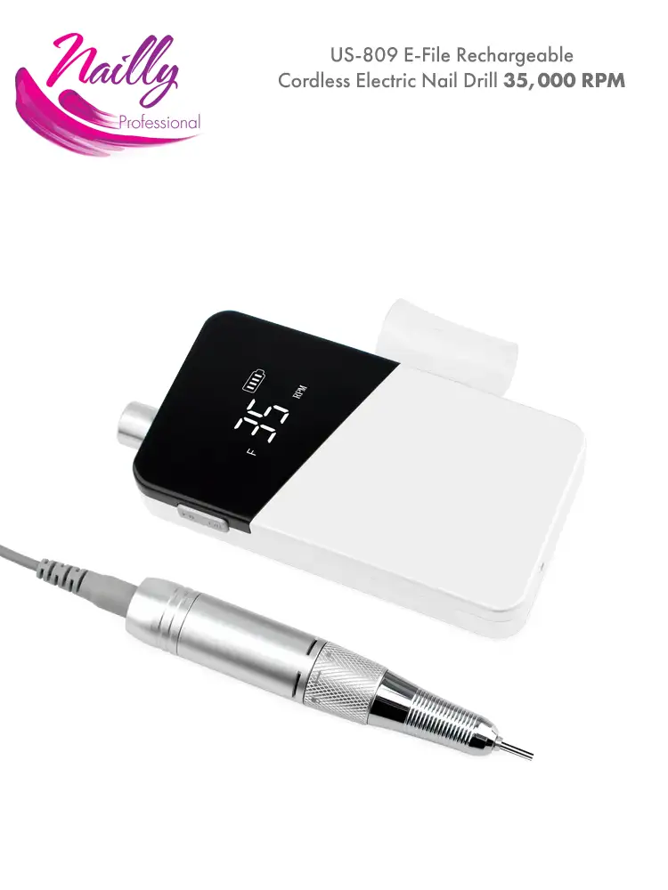 US-809 E-File Rechargeable Electric Nail Drill 35,000 RPM 6 Nailly Professional Cordless E File 35000 RPM US 809 White 1 3