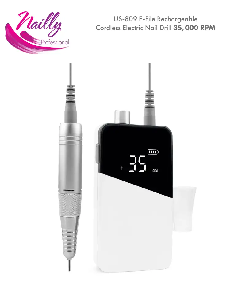 US-809 E-File Rechargeable Electric Nail Drill 35,000 RPM 2 Nailly Professional Cordless E File 35000 RPM US 809 White 1