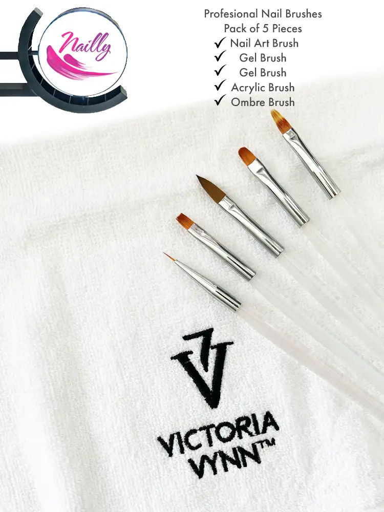 Nailly Professional Nail Art Brushes Pack of 5 Nailly Manicure Nail Care Accessories Salon Essentials