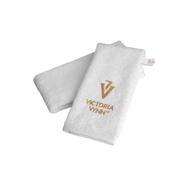 Victoria VYNN White Towel with Gold Logo 2 white towel with gold logo