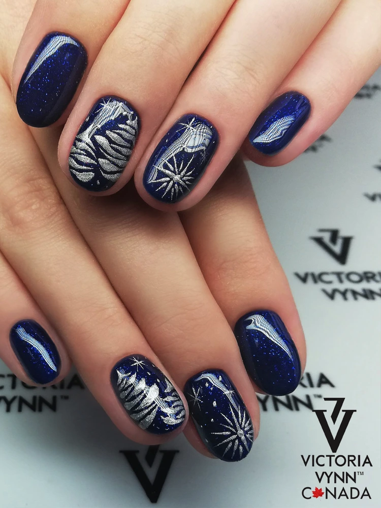 Best Navy Blue Sparkle Nails Victoria VYNN Pure Creamy Hybrid 066 Night Watch 1 1