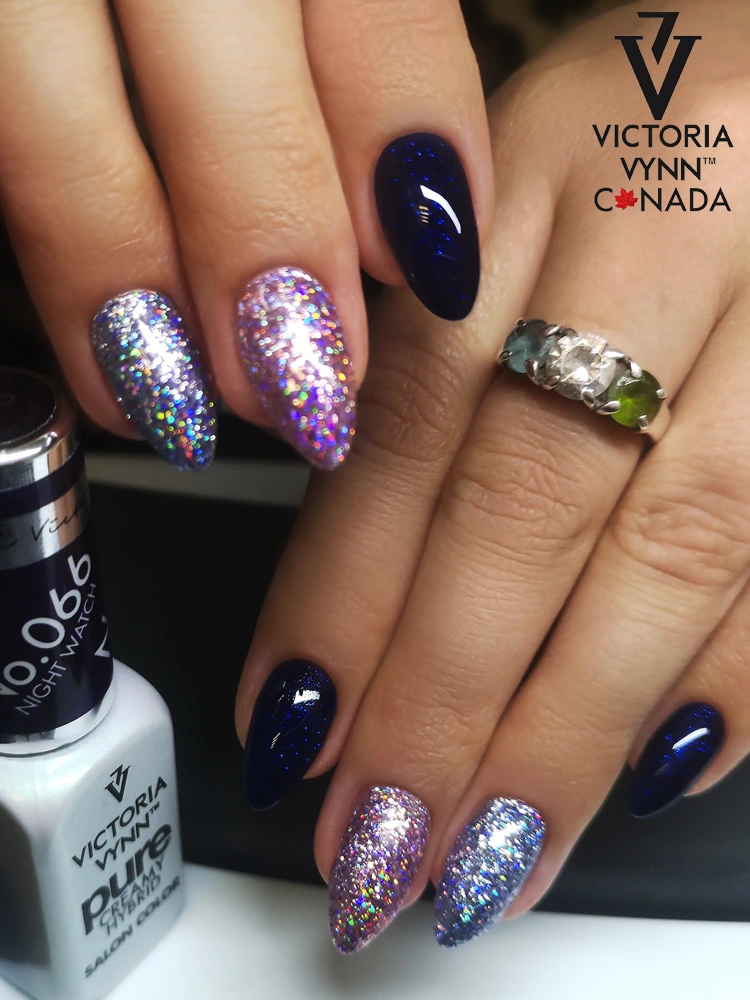 Best Navy Blue Sparkle Nails Victoria VYNN Pure Creamy Hybrid 066 Night Watch 1 2