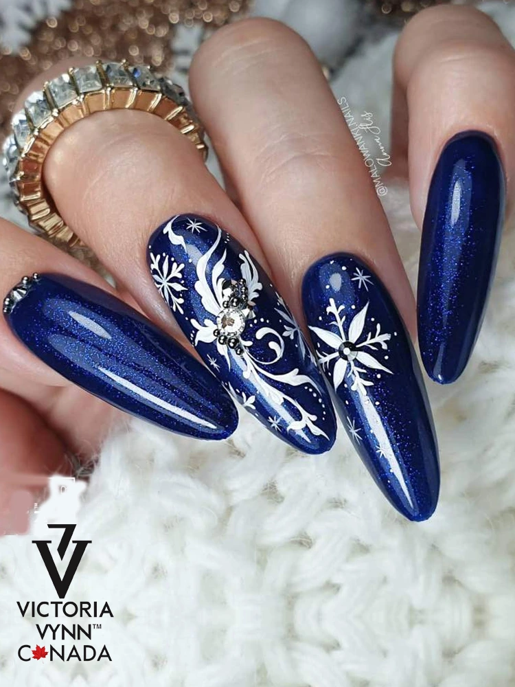 Best Navy Blue Sparkle Nails Victoria VYNN Pure Creamy Hybrid 066 Night Watch 1 4