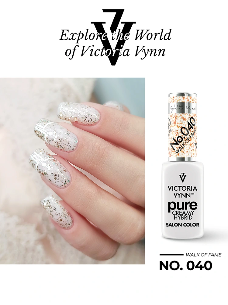 Pure Creamy Hybrid Gel Polish No. 040 Walk of Fame 8 Charming Gold Glitter Nails Victoria VYNN Pure Creamy Hybrid 040 Walk of Fame