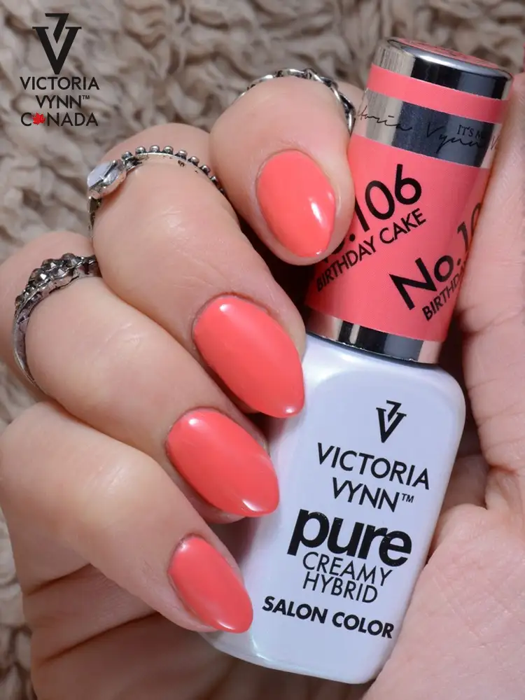 Pure Creamy Hybrid Gel Polish No. 106 Birthday Cake 4 victoria vynn pure creamy red orange nails birthday cake no. 106 1 1