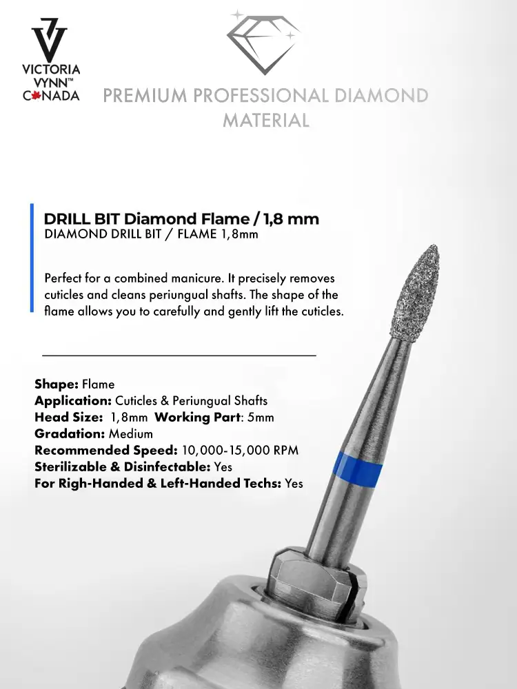 Victoria VYNN Professional Drill Bit Diamond Flame 1.8mm 6 Best Professional mini flame Nail Drill Bit Victoria VYNN 1.8mm