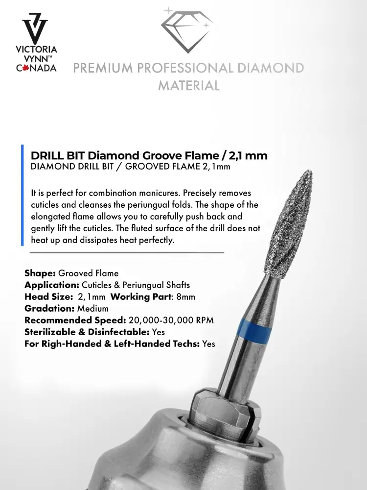 Victoria VYNN Professional Drill Bit Diamond Groove Flame 2.1mm 6 Victoria VYNN Best Flame Nail Drill Bit Groove 2.1
