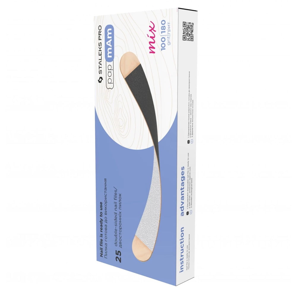 Staleks PRO Disposable double-sided files papmAm Mix EXPERT 22 on a wooden base 100/180 grit (25 pcs) 2 lime bifacciali papmam mix su base di legno expert grana 100 180 25 pz