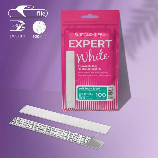 staleksproexpert20whitedisposablefilesforstraightnailfile softbase 30pcsdfe 20